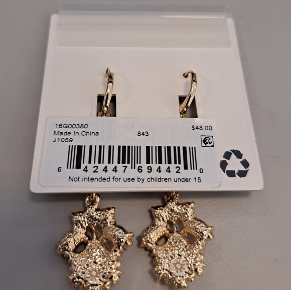 NWT Marchesa Gold-Tone Stone & Crystal Cluster Double Drop Earrings - Picture 2 of 2